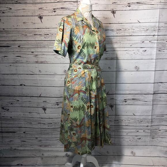 Vintage AGILE tropical Blouse & midi skirt set in green both medium - Picture 3 of 12